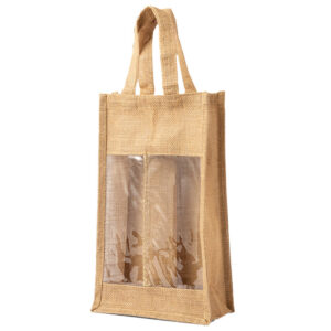 Vrećice za 2 vinske boce juta 20x34.5x10 cm Makito 3481s dva prozorčića